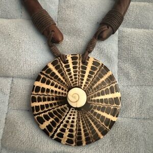 Boho Artistic Brown and Cream Pendant Necklace